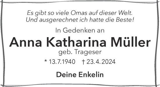 Traueranzeige von Anna Katharina Müller von Gelnhäuser Neue Zeitung