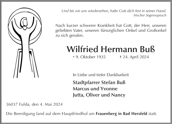 Traueranzeige von Wilfried Hermann Buß von Mittelhessen-Bote